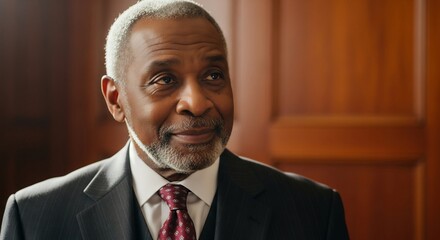 Mature African-American man in a suit. Portrait for leadership, mentorship or community involvement. Ideal for corporate communications, diversity initiatives, non-profits.