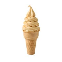 Creamy Swirl in a Cone: A delectable swirl of soft-serve ice cream sits gracefully atop a crispy waffle cone, showcasing the perfect summer treat.