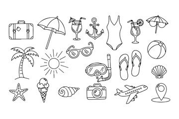Summer vacation beach holiday icons and illustrations