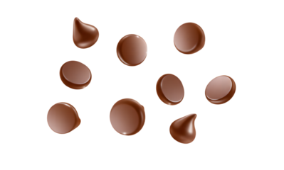 3d Chocolate Chips Scattered in white transparent png background cutout
