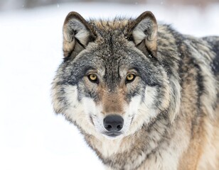 Obraz premium Close-up of a gray wolf in winter snow