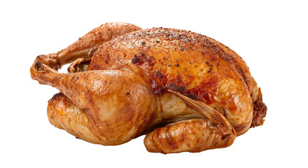 Golden roasted whole bird, perfect for festive meals. Crispy skin and juicy meat is appetizing. Isolated on transparent background, png