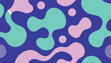 Abstract organic shapes and circles in pastel colors on a dark blue background pattern