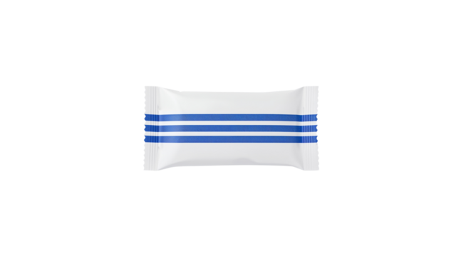 White wrapper with three blue stripe in a studio setting. Minimalist. isolated on transparent background, png.