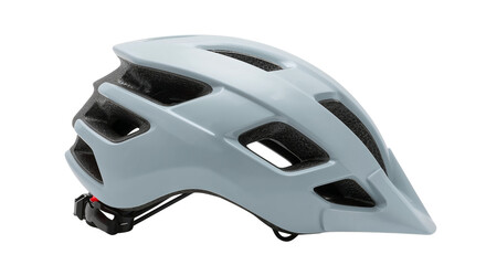 Fototapeta premium A gray bicycle helmet with vents and a visor, safety gear designed to protect the head. isolated on transparent background, png.