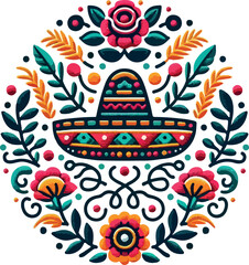 Obraz premium Mexican Embroidered logo icon vector white background .