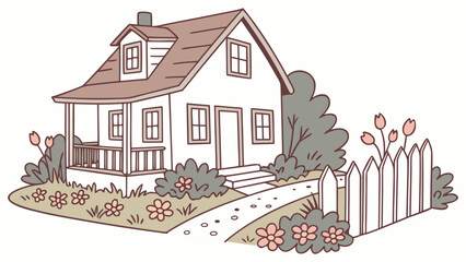 whimsical-vector-drawing-of-a-tiny-house-with-a-ga.eps