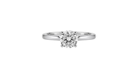 Elegant engagement ring with a brilliant round cut stone, set in a sleek precious metal band. isolated on white background, png.