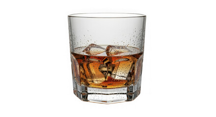 Refreshing iced whiskey in a clear glass enjoy a cool beverage with ice cubes and amber liquid for relaxation and enjoyment transparent background
