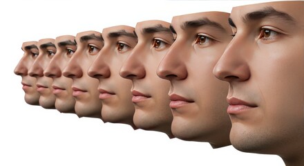 Side Profile Variations of Male Nose Shapes , Anatomical Reference with Isolated White Background