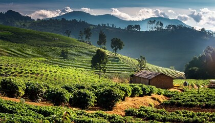 serene coffee micro farm in uganda s mount elgon vibrant rows and rustic harvesting tradition