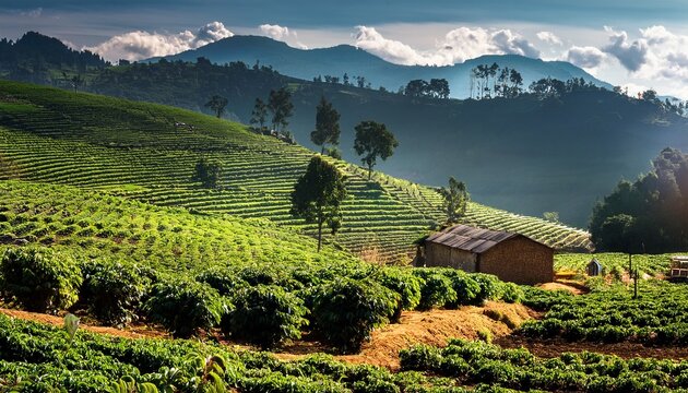 serene coffee micro farm in uganda s mount elgon vibrant rows and rustic harvesting tradition