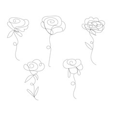 Elegant line art roses collection floral design elements for decor white background