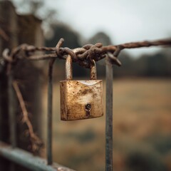 Rusty padlock on a weathered fence