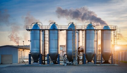 Obraz premium an array of industrial flue gas scrubbers removing pollutants from exhaust gases