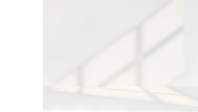 Shadow Play: The subtle interplay of light and shadow dances across a stark white wall, creating an abstract and minimalist composition of geometric forms and nuanced tonality.