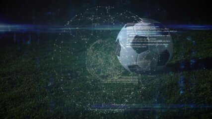 Materializing soccer ball forming halo before dissolving, player kicking sphere to collapse mesh - Powered by Adobe