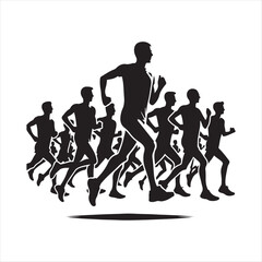 marathon runners sketch art vector silhouette doodle logo design