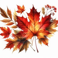 red maple leaves autumn bouquet on a white background