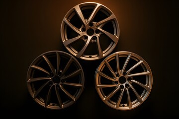 Asymmetrical Abstract, Directional Turbine, and Concave Turbine Wheel Rims in Bronze Gradient Background