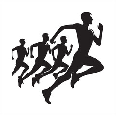 marathon runners sketch art vector silhouette doodle logo design