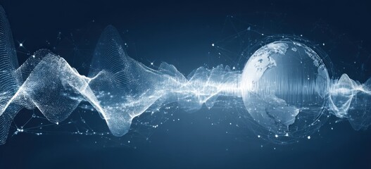 Abstract digital art of earth and waves.  Global network concept