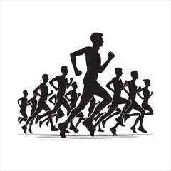 marathon runners sketch art vector silhouette doodle logo design