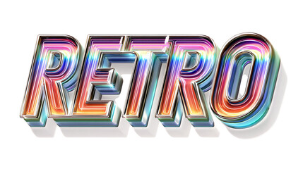 Retro chrome 3D text effect with neon reflection isolated on transparent background 
