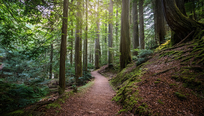 Fototapeta premium a path winds through a dense and mysterious forest