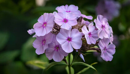 Obraz premium Pale Lavender Phlox Cluster Close Up Against Green Foliage