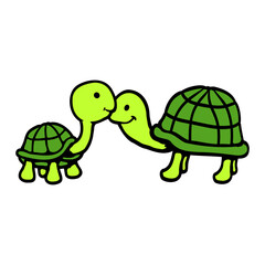 2 turtles with long necks kissing loving couple