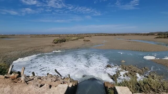 Water pipes in the Carboneros salt flats, Chiclana de la Frontera Natural Park, in the province of C&aacute;diz, Andalusia, Spain.