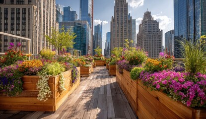 Fototapeta premium Urban rooftop garden walkway