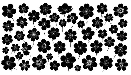Fototapeta premium Black silhouettes of various flowers