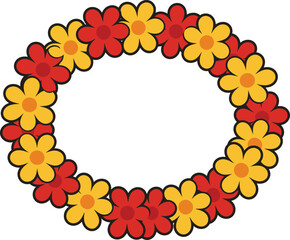Floral Wreath of Red and Yellow Flowers. A Festive Circular Border of Colorful Blooms for Celebrations, Festivals, and Decorative Designs.