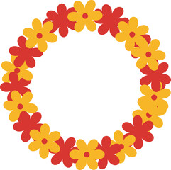 Festive Floral Wreath with Red and Yellow Flowers. A Decorative Round Border of Colorful Blooms for Celebrations, Invitations, and Design.