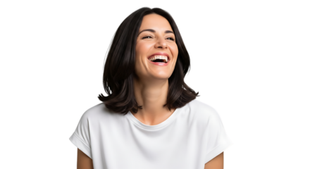 Happy Woman Laughing Joyfully Isolated on Transparent Background Expressing Genuine Emotion and Positive Feelings