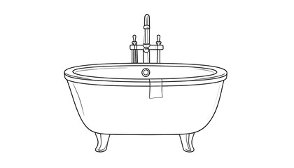 Simple line drawing of an oval bathtub with faucet