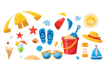Vibrant beach accessories and summer fun elements collection