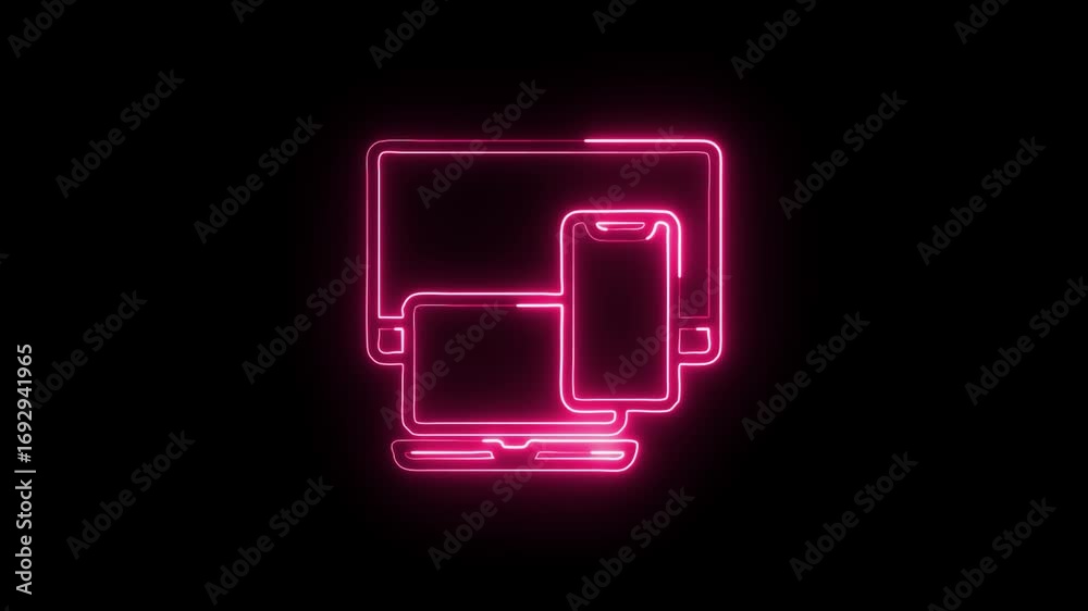 Wall mural responsive design icon animation with glowing lines on black background