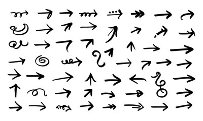 A diverse set of hand-drawn arrows in various shapes and sizes, perfect for design elements.