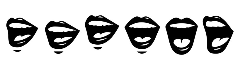A graphic design showcasing a series of progressively wider open mouths, suggesting various levels of vocal expression or emotion.