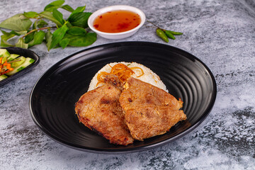 Roasted pork steak with rice