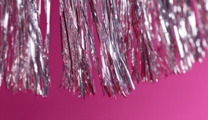 Silver and pink metallic fringe against a vibrant fuchsia background