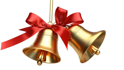 Golden Christmas Bells Decorated with Red Bows Festive Holiday Celebration