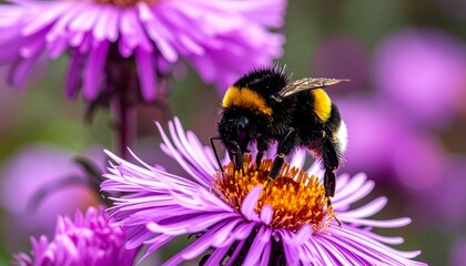 Bumblebee Pollinating Purple Flower