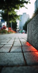Urban Pathway Lit by Red Glow