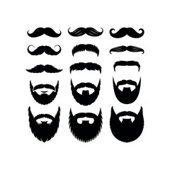 Collection of black silhouette mustaches and beards on white background vector