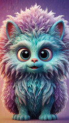 Fototapeta premium Whimsical Feline Creature: A vibrant, playful rendering of a captivating, multi-colored feline, showcasing an enchanting combination of fluff and charm.