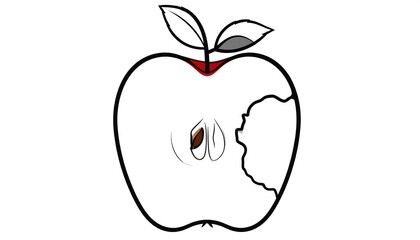 Simple, cartoon-style apple, bitten